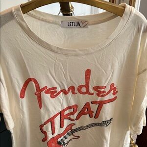 LET LUV Cream and Red Graphic Tee Fender Strat guitar tee size L